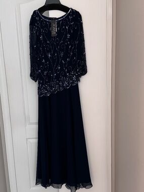 JKara NWT Size 10P Midnight Blue Beaded Mother of the Bride Gown